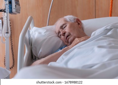Old Man, 90 Years Old, In A Hospital Bed, Very Ill
