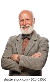 Old Man With A Big Beard And A Smile On White Background