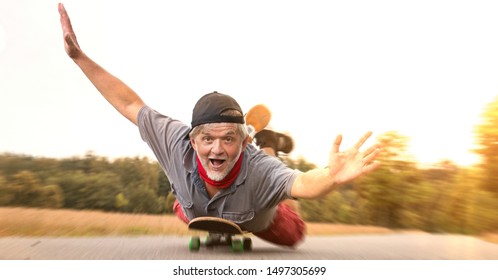 Old man crazy on skateboard 