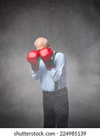 Old Man Defending Boxing Position