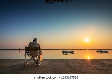 An Old Man Fishing In Dammam Sea Side - Saudi Arabia. 07-FEB-2020An Old Man Fishing In Dammam Sea Side - Saudi Arabia. 07-FEB-2020