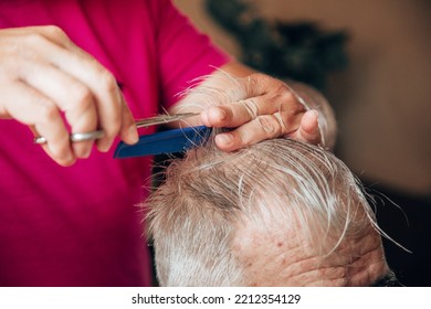 Old Man Getting A Haircut