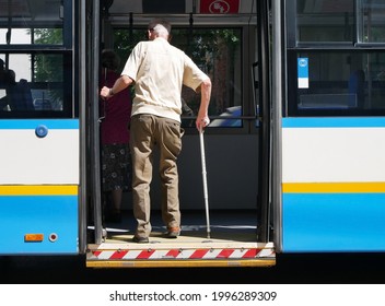 Old Man Is Getting On The Bus