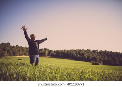 Old Man Happy In The Field