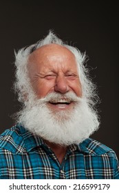 Old Man With A Long Beard With Big Smile On A White Background