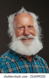 Old Man With A Long Beard With Big Smile On A White Background