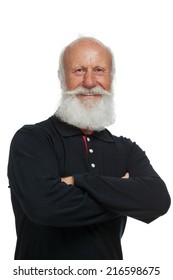 Old Man With A Long Beard On A White Background