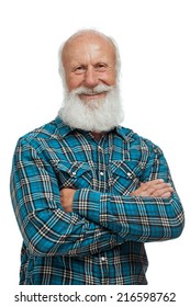 Old Man With A Long Beard On A White Background