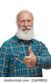 Old Man With A Long Beard On A White Background