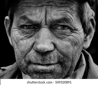 Old Man Portrait. Black And White Photo