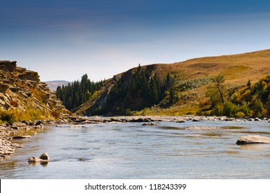 Old Man River In The Prairies Of Southern Alberta Canada