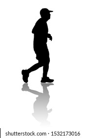 Old Man Running Black Silhouette Shadow Isolated White Background 