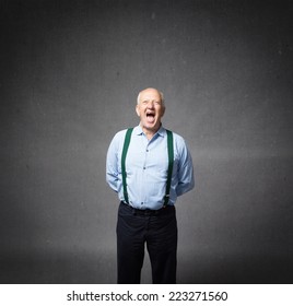 Old Man Screaming With Mouth Opening