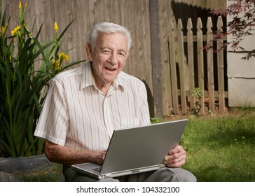 Old Man Senior Citizen With Laptop Computer