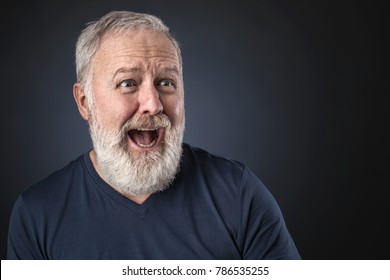 Old Man In Shirt And Scared Looking A Way