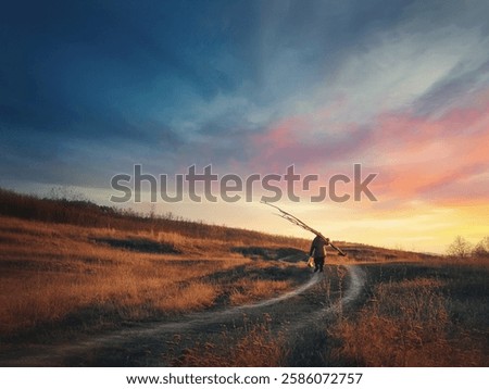 Image, Stock Photo Country road walk against the sunny sky