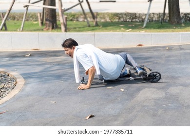 Old Man Skating And Falling. If You Fall, You Must Use Accident Insurance. 