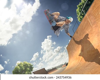 The old man is skating on skateboard in skate park - Powered by Shutterstock
