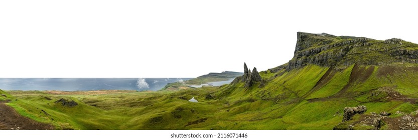 The Old Man Of Storr (Trotternish peninsula, Isle of Skye, Scotland, UK) isolated on white background