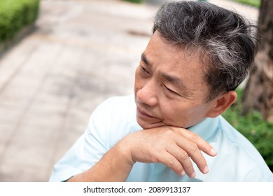 Old Man Sweating Due To Hot Weather, Heatstroke, Strong Uv Light Or Sunburn