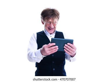old man with tablet