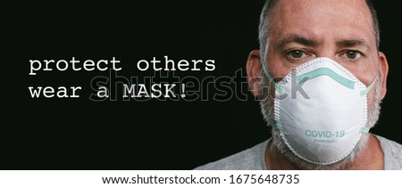 Old man wearing an anti virus protection mask to prevent others from corona COVID-19 and SARS cov 2 infection