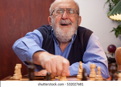 Old Man Winning Chess Match