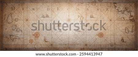 Old map collage background. A concept on the topic of sea voyages, discoveries, pirates, sailors, geography, travel and history. 