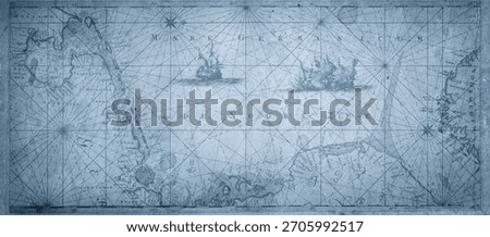 Old map collage background. A concept on the topic of sea voyages, discoveries, pirates, sailors, geography, travel and history. Effect of overlay on old texture of paper.  