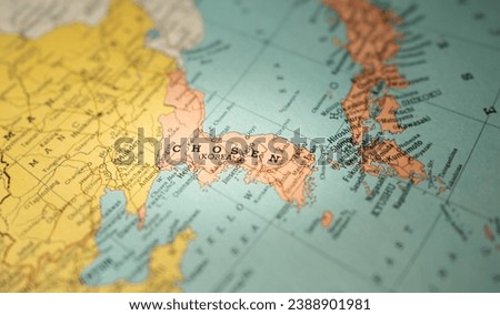 old map of Korea on 1947, right after world war two, antique  asian maps of Koreas before called Chosen, present day North Korea ans South Korea