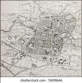 Old Map Of Nuremberg, Germany. From Unknown Author,  Published On Le Tour Du Monde, Paris, 1864