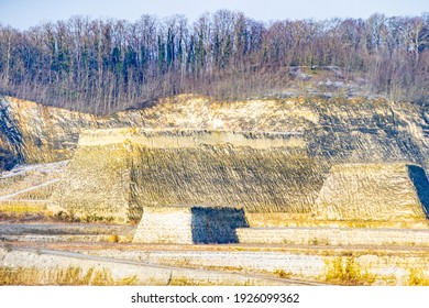 Old Marl Quarry Mine On Mount Saint Peter Or Sint-Pietersberg With Bare Trees, Part Of The Caestert Plateau, Sunny In South Limburg, Netherlands