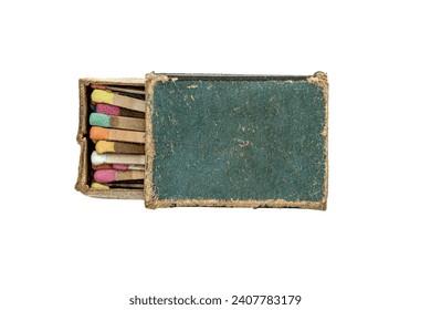 old matchbox with many colored matches on white background - Powered by Shutterstock