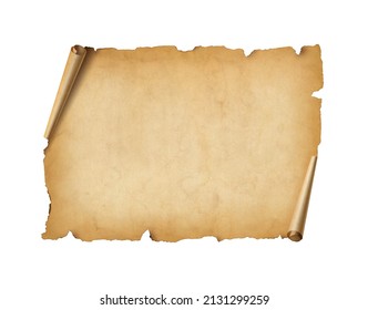 Old mediaeval paper sheet. Horizontal parchment scroll isolated on white background
