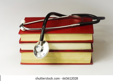 Old Medical Books With Stethoscope, Medicinal Herbs Isolated 