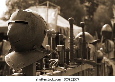 Old Medival Weapons And Helmets.