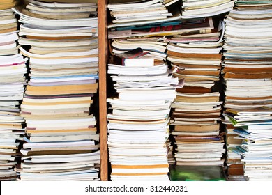 Old Messy Books In  Old Bookcase