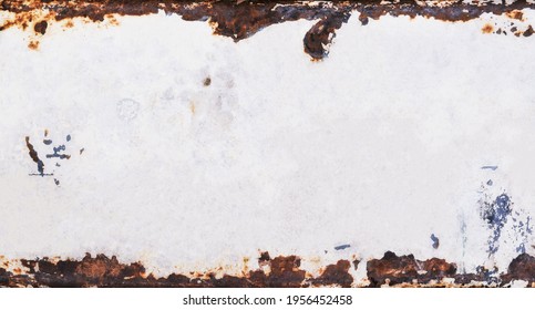 Old metal background and grunge texture   rusted vintage border  white peeling paint   brown grungy rust