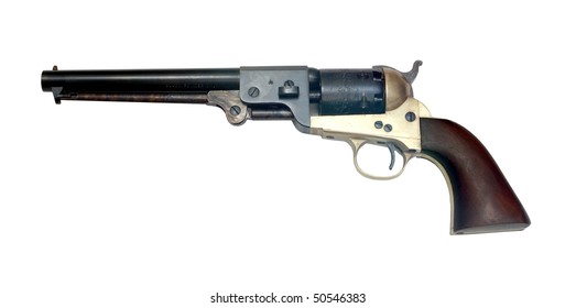 Old Metal Colt Revolver On White Background