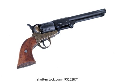 Old Metal Colt Revolver On White Background