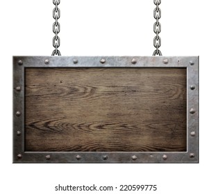 Old Metal Frame Over Wooden Background Isolated