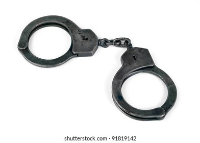 Old Metal Handcuffs Isolated