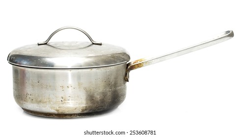old metal pan on a white background - Shutterstock ID 253608781