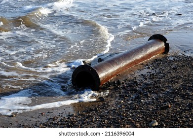 Old Metal Pipe Washed Ashore By Rough Winter Storms