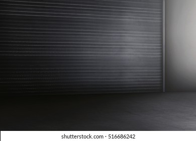 Old Metal Rolling Door In Dark Style For Background