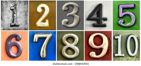 Old Metallic Adress Numbers 1 - 10