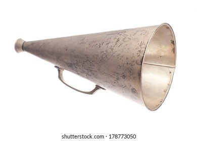 old metallic megaphone isolated on white background