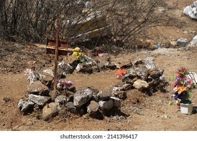 old mexican graveyard tombs in el triunfo mining village baja california sur
