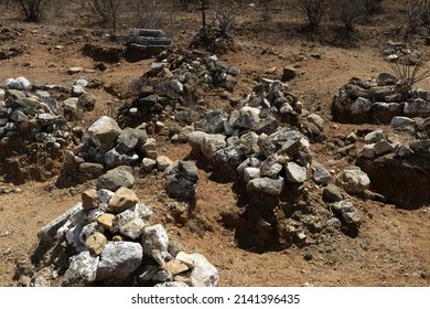 old mexican graveyard tombs in el triunfo mining village baja california sur