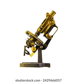 old microscope from 1907 close up isolated on white background